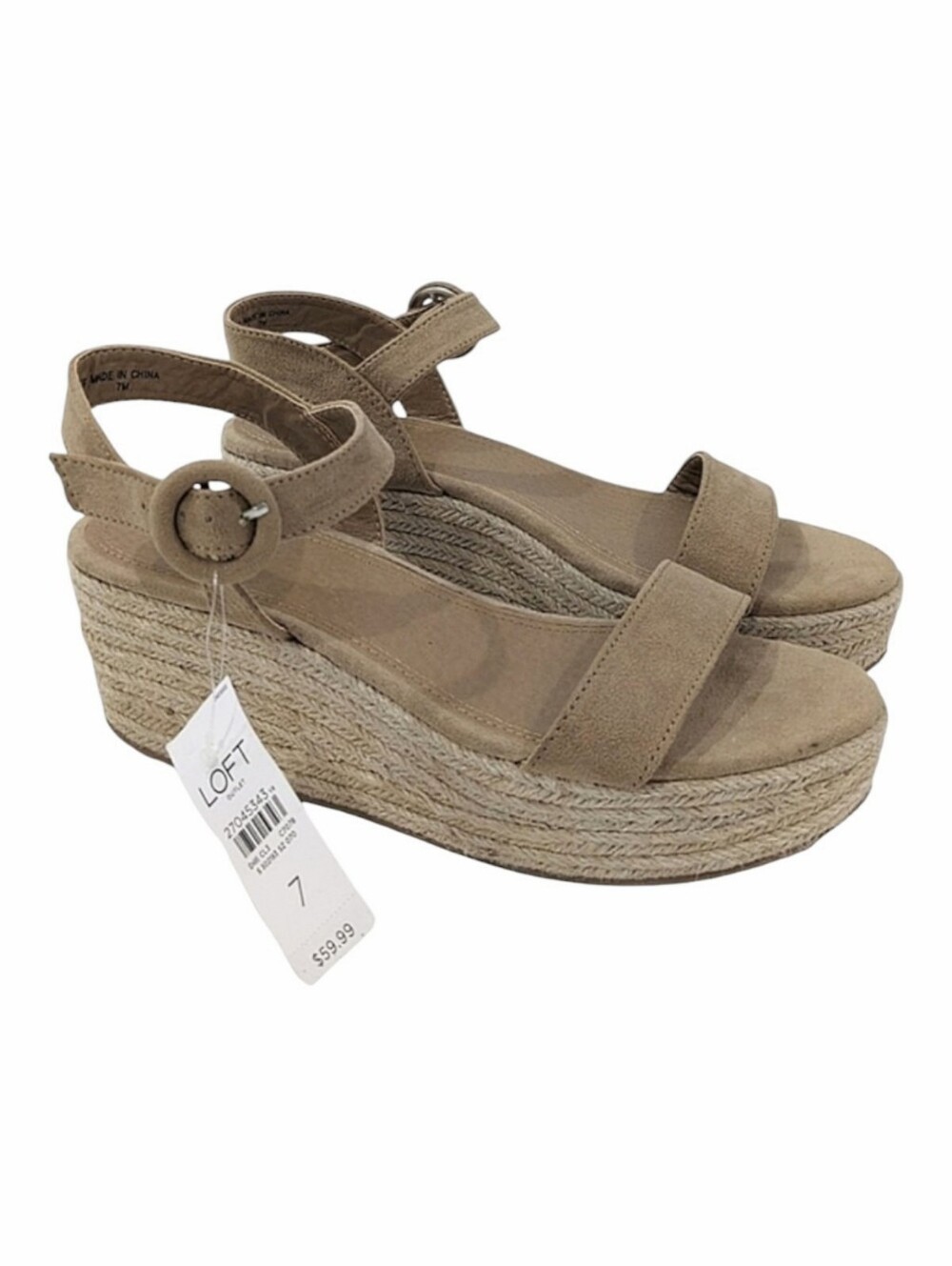 NWT LOFT Tan Faux Suede Espadrille Platform Sandals Size 7 Ankle Strap Coastal
